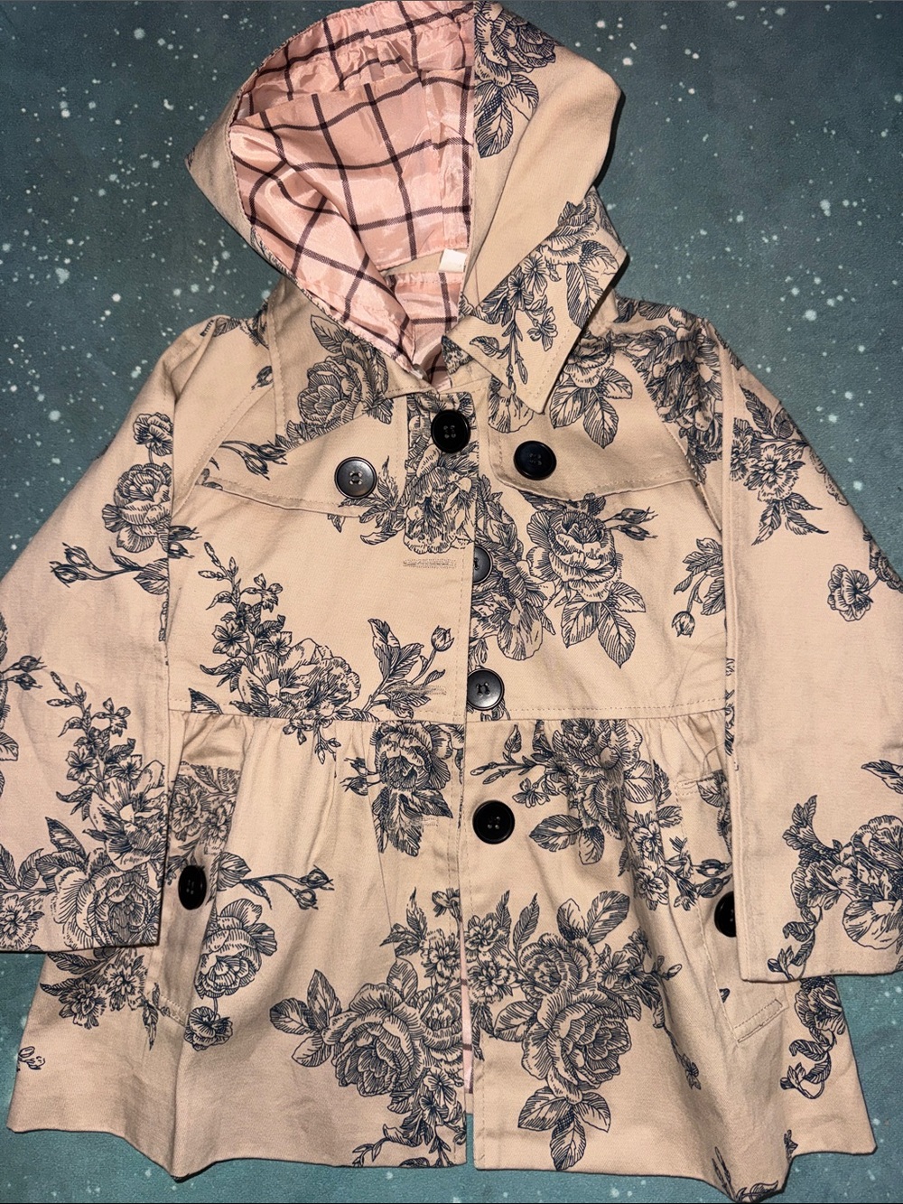 Girls' Floral Hooded Trench Coat 4 5 yo